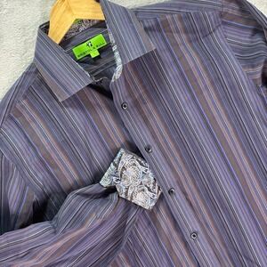 Bristol & Bull Men's Dress Shirt Purple Striped Long Sleeve 100%‎ Cotton Sz L